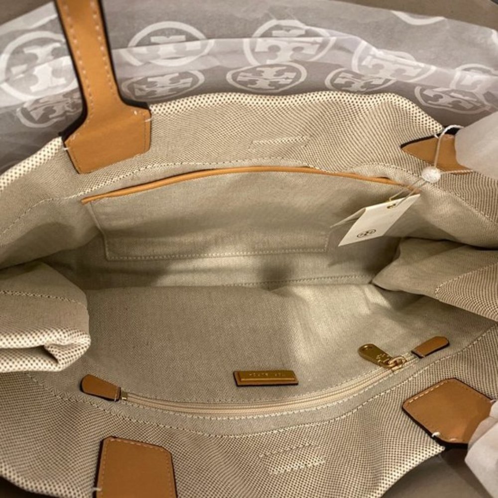 NEW ! Tory Burch Ella Tote Bag  Multi-COLOR Beige Large 17X13" canvas - Picture 3 of 6